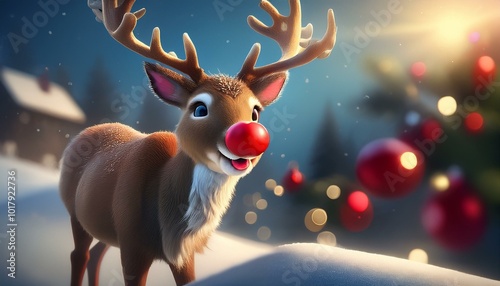 rudolf the red nose reindeer. Cute reindeer. Christmas background. Christmas Greeting Card. image illustration.