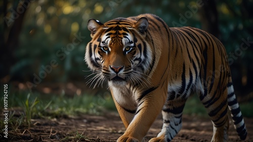 Bengal Tiger Walking in Its Natural Environment