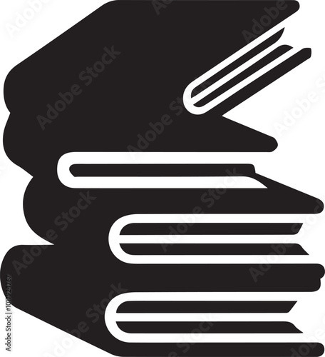 Vector silhouette style. A minimalist, black and white icon of a simple book stack Art & Illustration