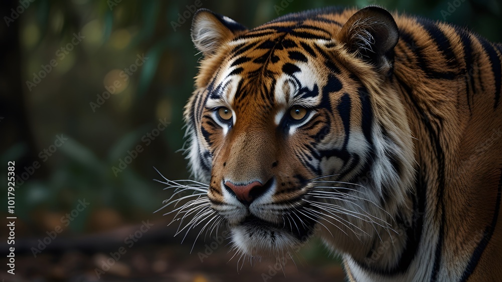 Fierce Tiger on the Hunt in Grasslands Fierce Tiger on the Hunt in Grasslands