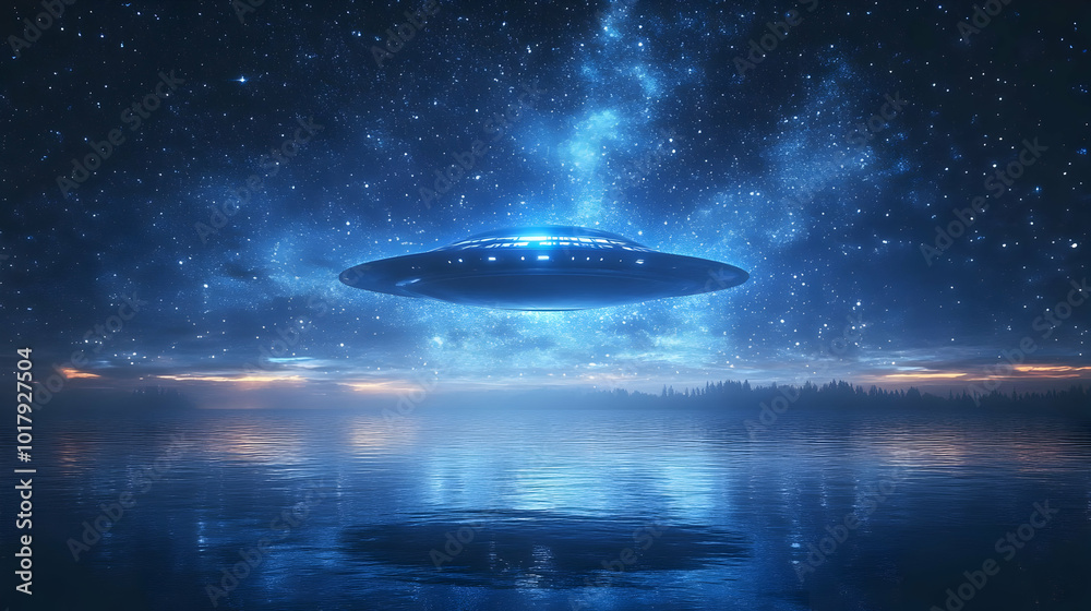UFO Over Water at Night. UFO Over Water at Night.