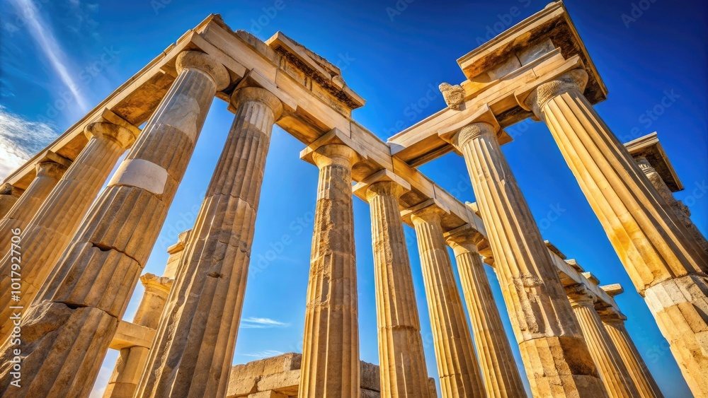 Majestic Ancient Greek Pillars Against a Clear Blue Sky Highlighting Classical Architecture Beauty Majestic Ancient Greek Pillars Against a Clear Blue Sky Highlighting Classical Architecture Beauty