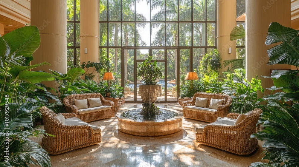 A stunning solarium filled with elegant rattan furniture A stunning solarium filled with elegant rattan furniture