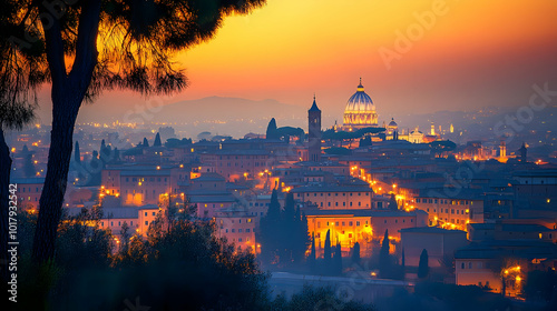 Rome Cityscape at Sunset.