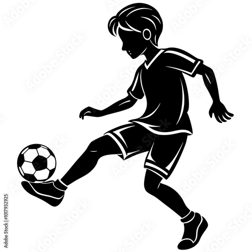 boy kick soccer silhouette vector