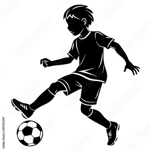 boy kick soccer silhouette vector