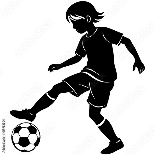 boy kick soccer silhouette vector