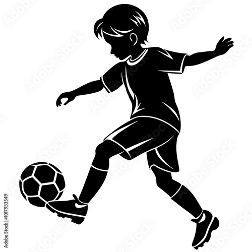 boy kick soccer silhouette vector