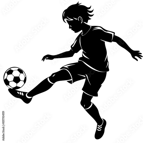 boy kick soccer silhouette vector