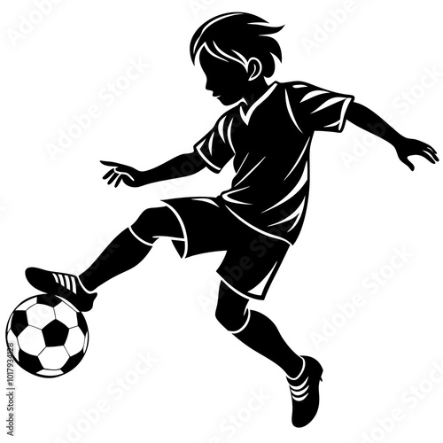 boy kick soccer silhouette vector