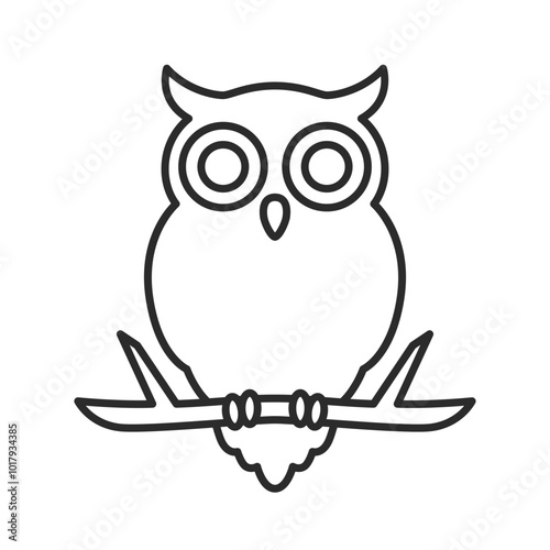 Owl line icon. Owl on tree vector illustration.