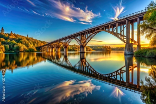 Majestic Big Bridge Spanning River Under Clear Blue Sky in the USA's Scenic Landscape