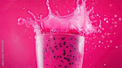 Pink Dragon Fruit Smoothie with Splashing Liquid photo