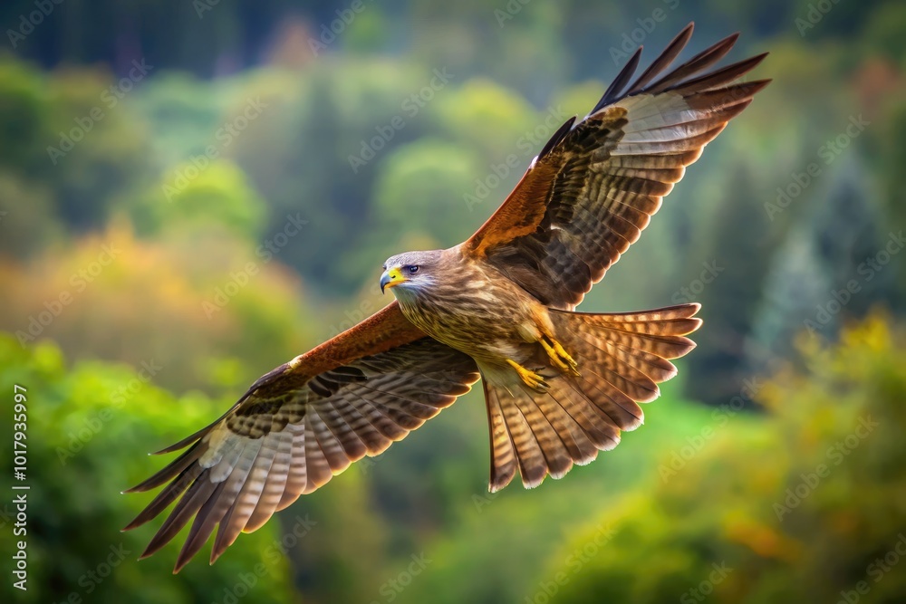 Fototapeta premium Majestic Black Kite Firehawk Soaring Through the Sky with Graceful Wings and Sharp Eyes on the Hunt