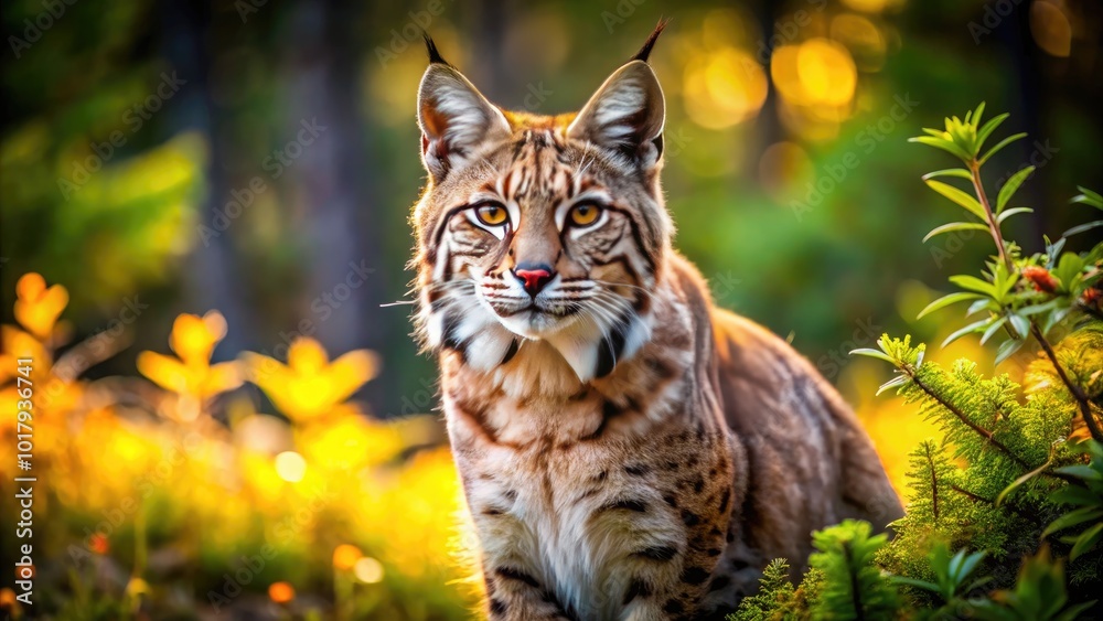 Obraz premium Majestic Bobcat in Natural Habitat: A Stunning Capture of Wild Feline in the Forest Landscape