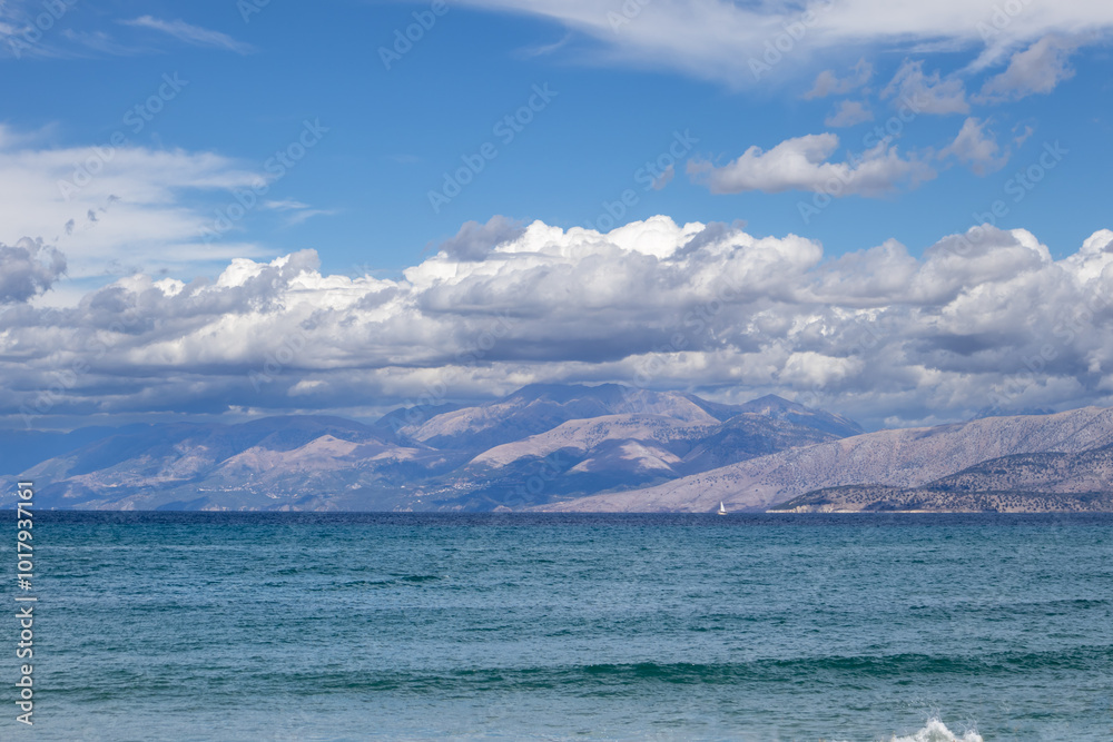 Ionic sea and Albanian mountains, Corfu, Greece Ionic sea and Albanian mountains, Corfu, Greece