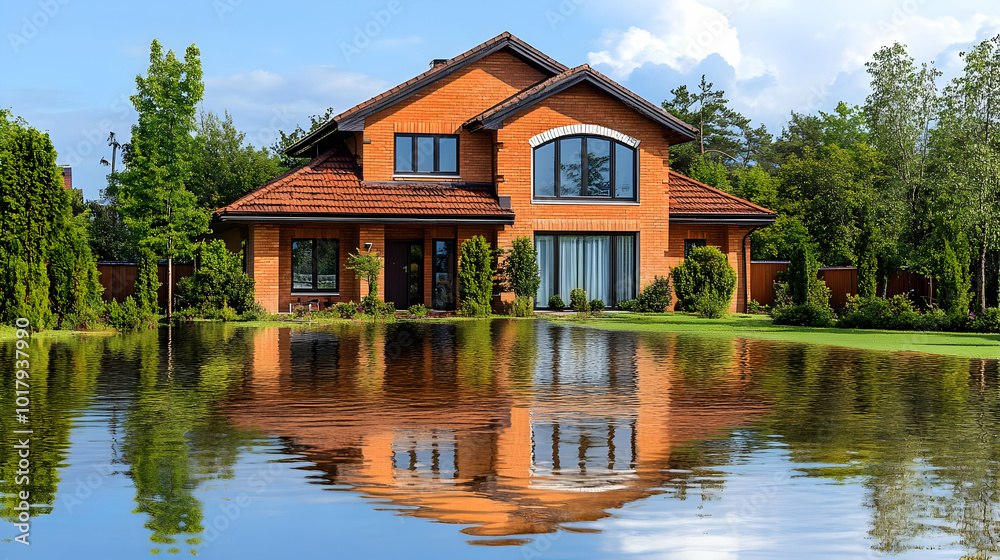 Obraz premium Flooded House with Reflection.