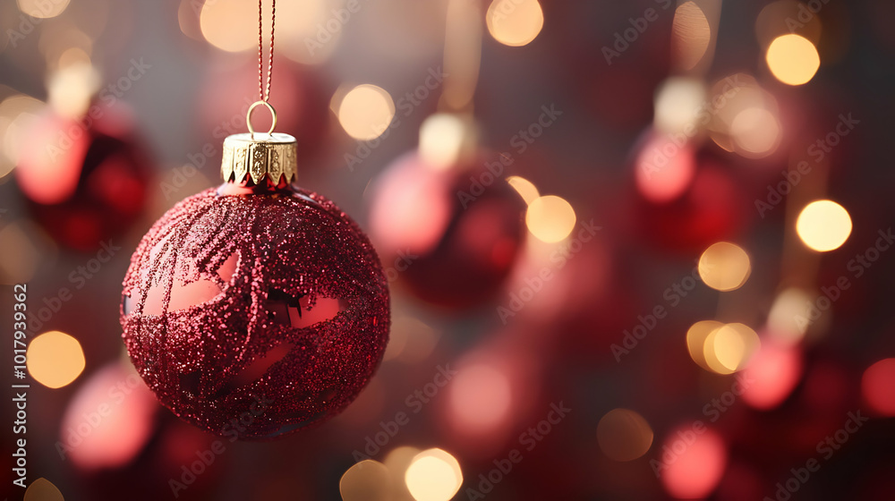 Fototapeta premium Red Christmas Ornament with Bokeh Lights.