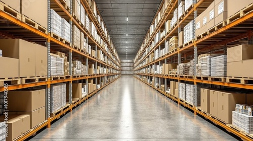 Modern Warehouse Storage with Aisles and Shelving