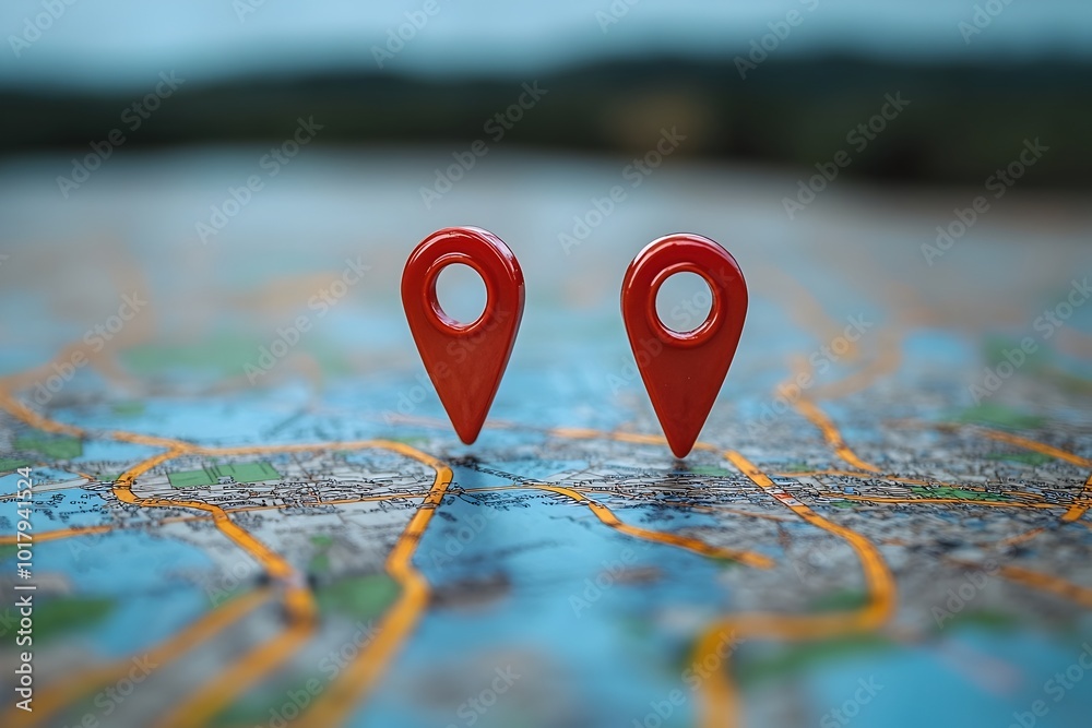 Digital Map Markers Representing GPS Location and Technology for Logistics and Delivery