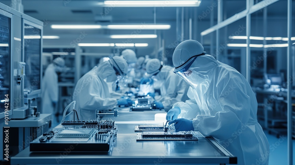 Worker assembling precision metal components in a manufacturing facility during daytime hours Worker assembling precision metal components in a manufacturing facility during daytime hours