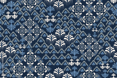 Seamless floral damask pattern Vintage background.Ethnic oriental pattern traditional.Motifs Ikat embroidery wallpaper.Textile rapport. abstract design for texture, fabric, clothing, wrapping