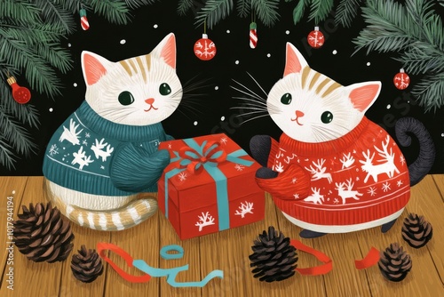 Cozy Cats in Festive Sweaters photo