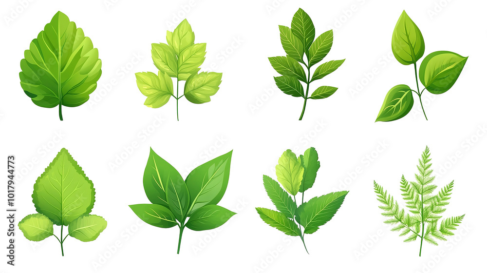 Vector set of green leaf icons for environmental labels, neatly designed on a transparent background Vector set of green leaf icons for environmental labels, neatly designed on a transparent background