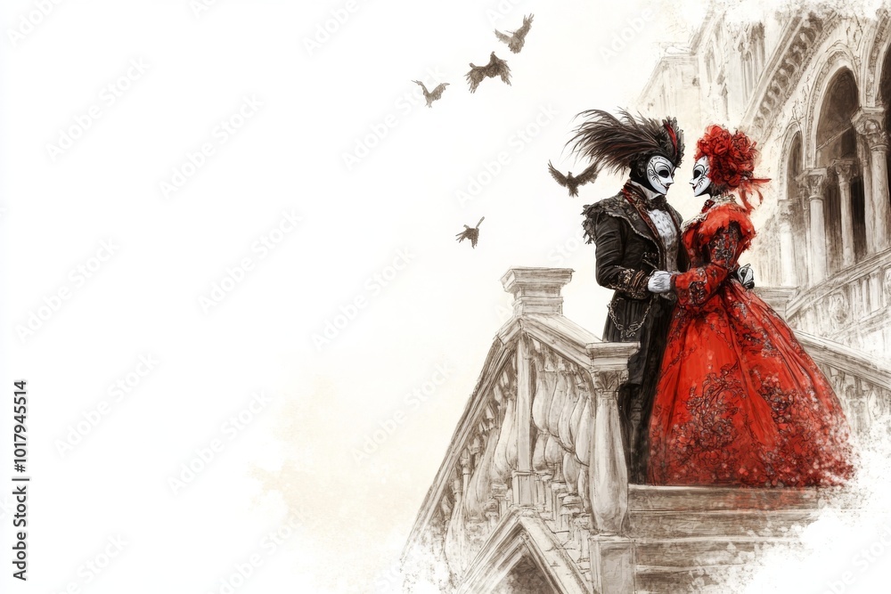 Venice Carnival Couple Costumes Celebration Venice Carnival Couple Costumes Celebration