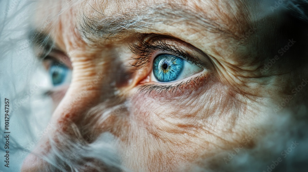 A detailed close-up image capturing the intensity and depth of blue eyes, illustrating a sense of wisdom and the passage of time with fine lines. A detailed close-up image capturing the intensity and depth of blue eyes, illustrating a sense of wisdom and the passage of time with fine lines.