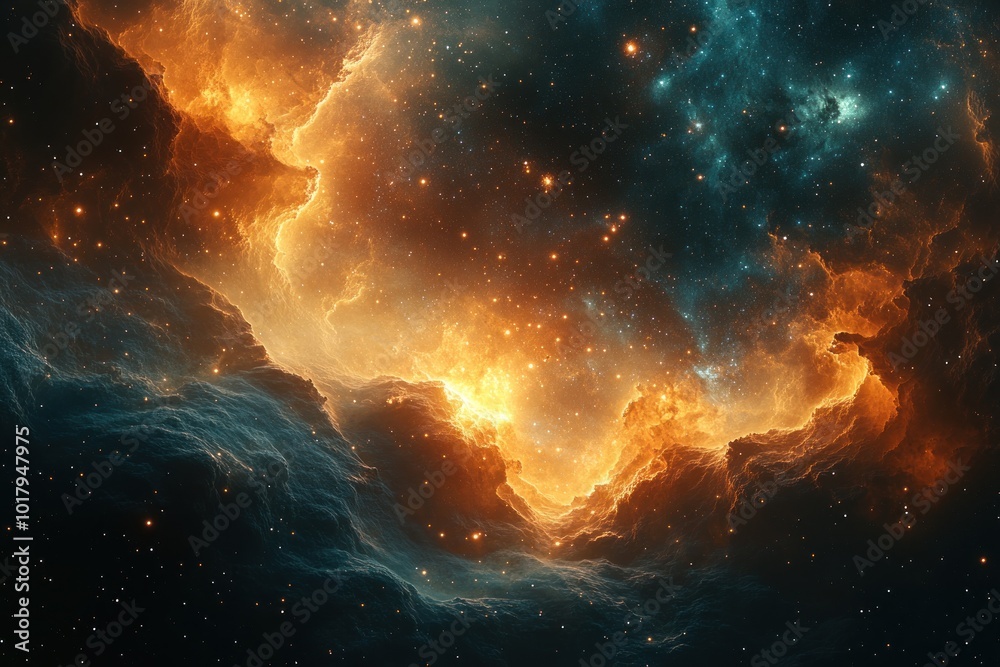 Fototapeta premium Cosmic Nebula: A Celestial Tapestry of Fire and Stardust