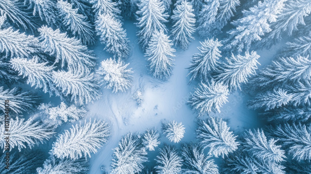 Aerial view of snow-covered pine forests Aerial view of snow-covered pine forests
