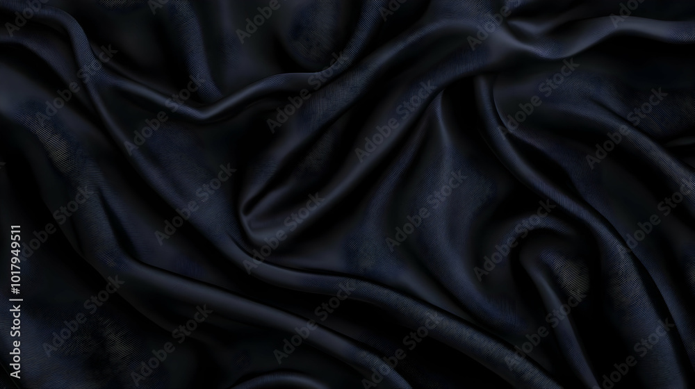 Dark Blue Satin Fabric Draped Background.