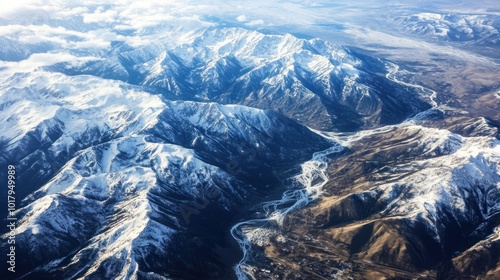 aerial view of mountains covered with snow