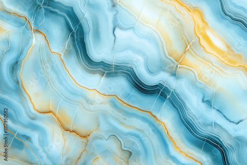 Abstract background with flowing layers of blue and orange colors resembling natural stone or marble with fluid patterns and subtle texture highlights.