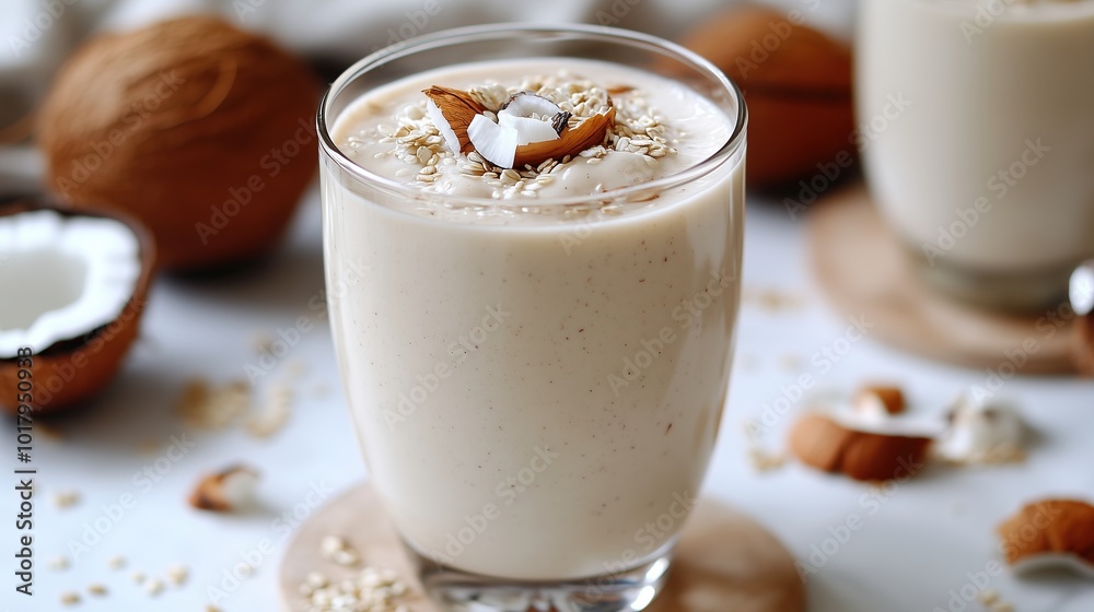 Oat Milk Smoothie with Coconut and Quinoa Vegan Dairy Free Drink Oat Milk Smoothie with Coconut and Quinoa Vegan Dairy Free Drink