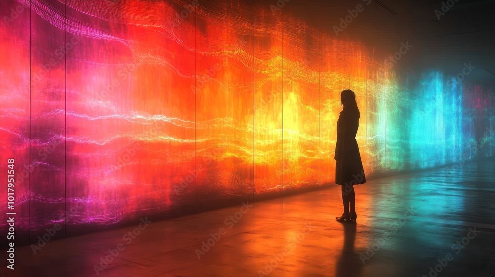 Woman Admires Vibrant Wall Art Woman Admires Vibrant Wall Art