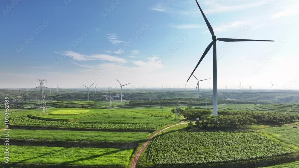 wind power turbines in field