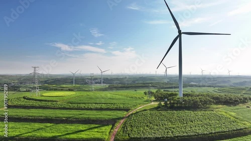 wind power turbines in field
