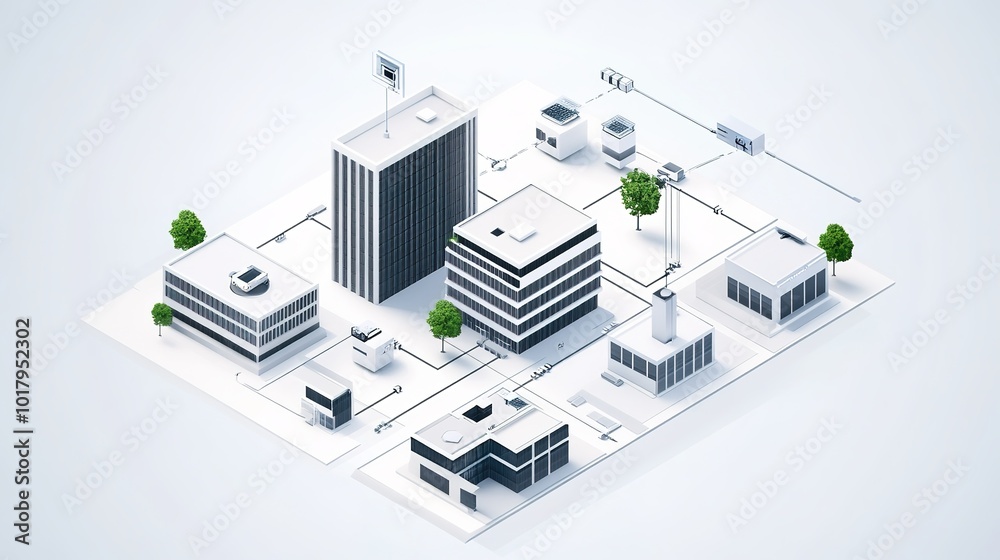 A Modern Architectural Concept Featuring Several Index Buildings Connected to Each Other. This Design Showcases Innovative Structures with Sleek Lines and Contemporary Aesthetics, A Modern Architectural Concept Featuring Several Index Buildings Connected to Each Other. This Design Showcases Innovative Structures with Sleek Lines and Contemporary Aesthetics,