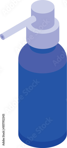 Blue plastic medical spray bottle with a cap, for treating a stuffy nose, depicted in isometric view