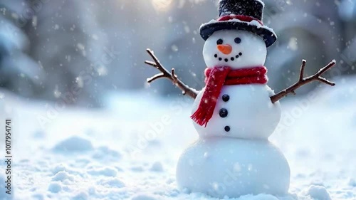 Winter Wonderland with a Cheerful Snowman, Enjoy the Magical Snowfall