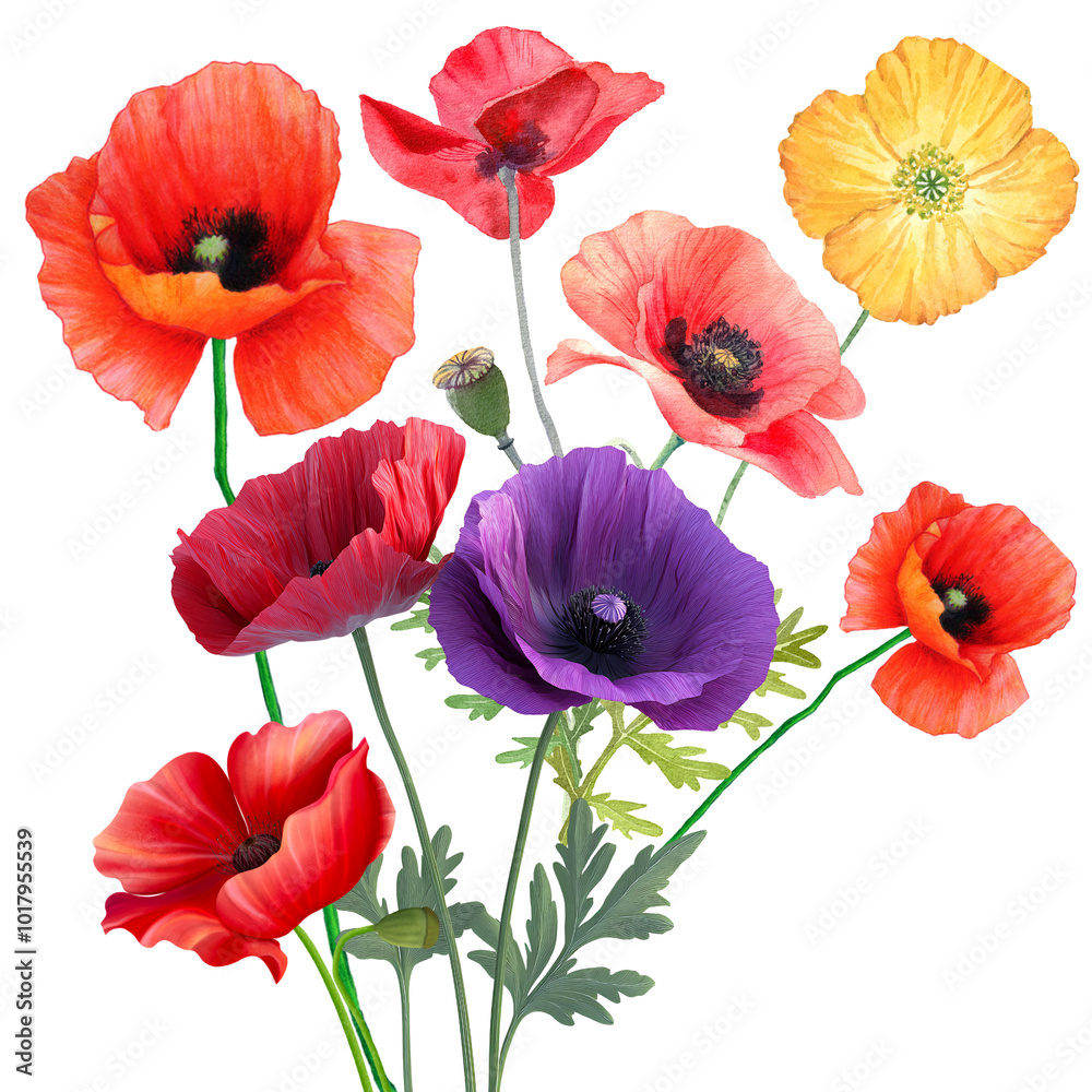 Obraz premium Red Purple poppies , Beautiful red Poppies,Poppies Flowers 