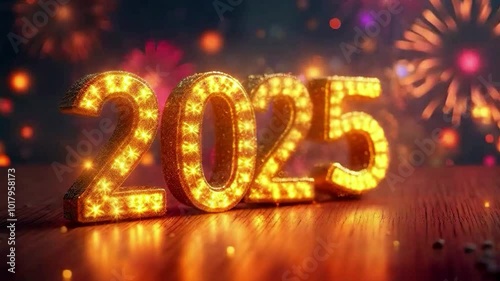 Happy New Year 2025, Festive New Year's Eve Party Background With Fireworks