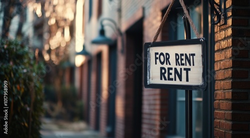 Apartment for rent sign placed near well-maintained residential building in a...
