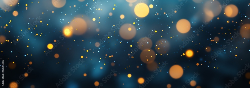 Colorful abstract bokeh background with blue and golden tones created in a festive atmosphere