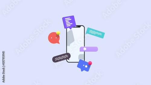 Animated Smartphone With Speech Bubble. Various Opinions, Communication, Diversity, Online Chatting, Trending Topic Concepts.