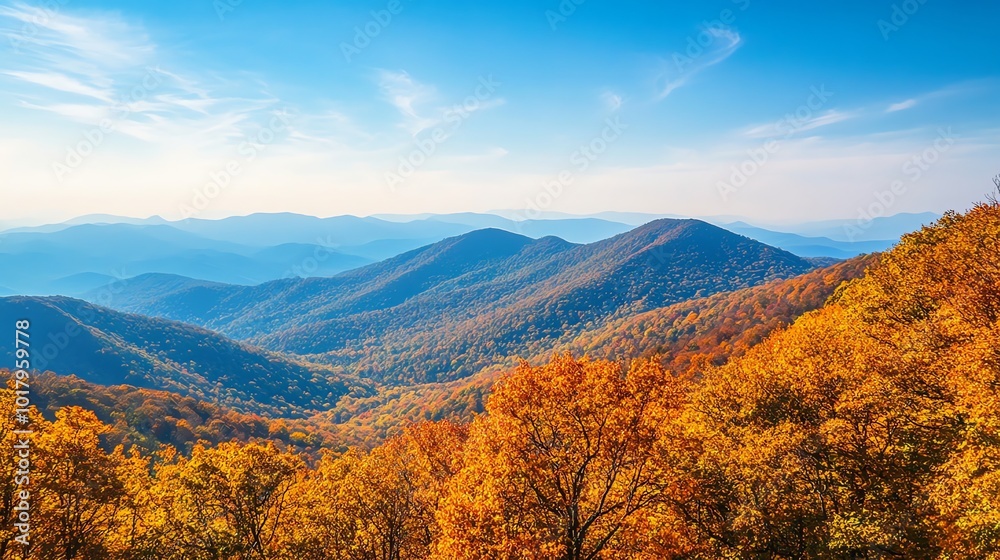 A stunning vista of colorful fall foliage in the mountains. A stunning vista of colorful fall foliage in the mountains.