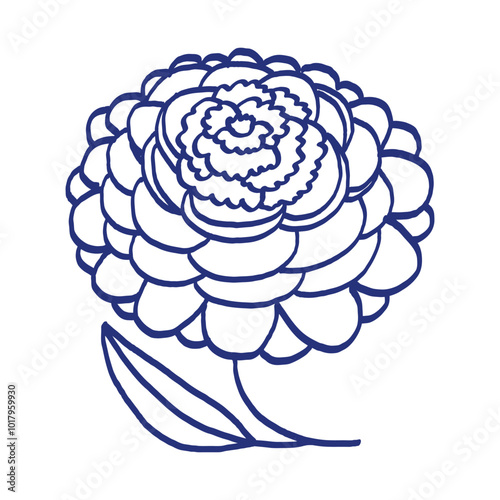 Flower sketch. Hand drawn vector illustration. Blue pen or marker drawing. Primitive kids picture