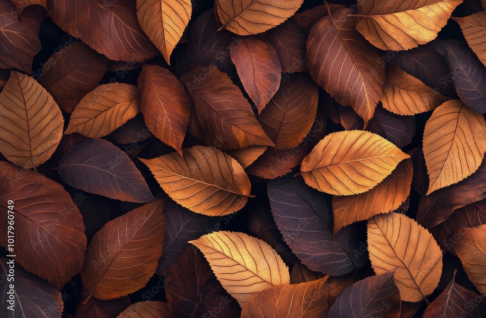 Vibrant orange autumn leaves clustered on a dark background in nature Vibrant orange autumn leaves clustered on a dark background in nature